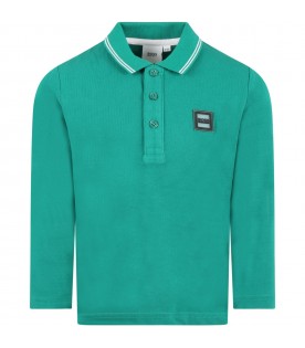 Green polo-shirt for boy with logo patch