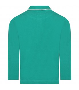 Green polo-shirt for boy with logo patch