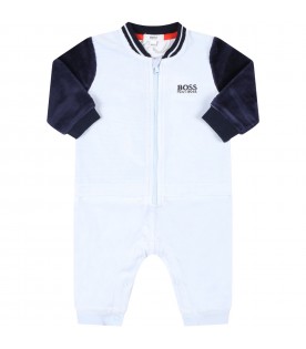 Light blue jumpsuit for baby boy with logo