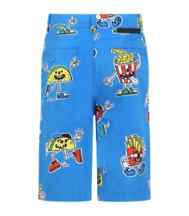 Light-blue bermuda shorts for boy with animated food