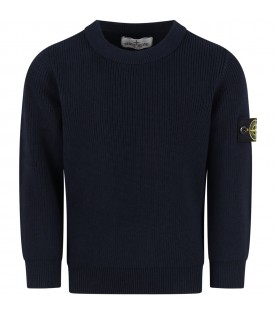Blue sweater for boy with logo patch