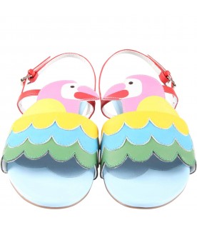 Multicolor sandals for girl with parrot