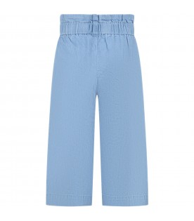 Light-blue culotte-trousers for girl with bow
