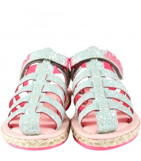 Multicolor sandals for girl with pink logo