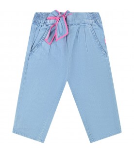 Light blue jeans for baby girl with logo patch