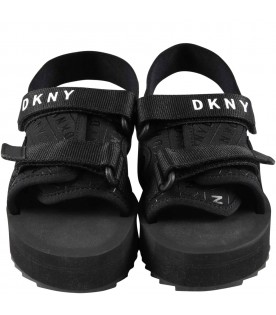 Black sandals for girl with white logo
