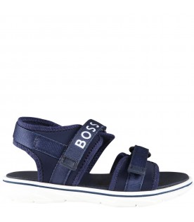 Blue sandals for baby boy with white logo