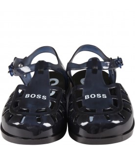 Blue sandals for boy with logo