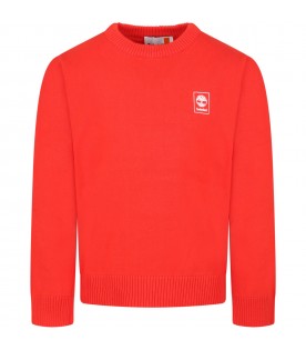 Red sweater for boy with white logo