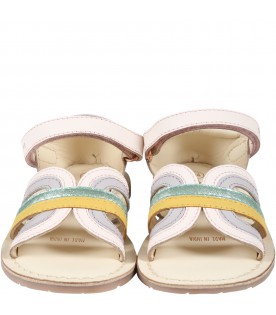 Multicolor sandals for girl with purple details
