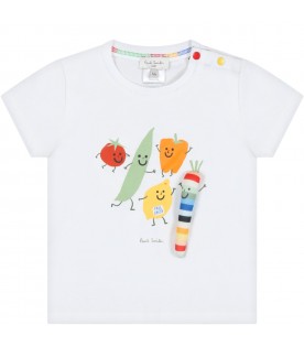 White T-shirt for baby boy with vegetables and logo