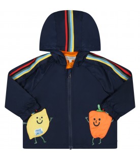 Blue jacket for baby boy with vegetables