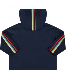 Blue jacket for baby boy with vegetables