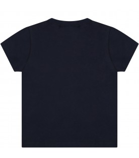 Blue T-shirt for baby boy with vegetables and logo