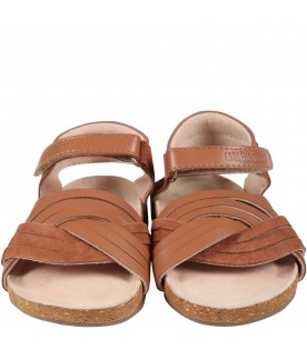 Brown sandals for girl with logo