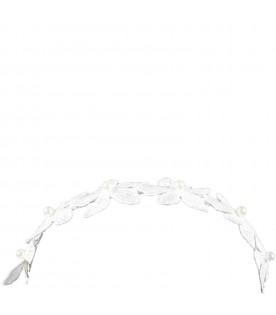 White headband for girl with flowers and pearls