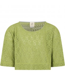 Green sweater for girl with lurex details
