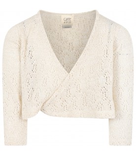 Ivory cardigan for girl with lurex details