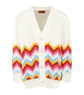 White cardigan for girl with chevron pattern