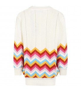 White cardigan for girl with chevron pattern