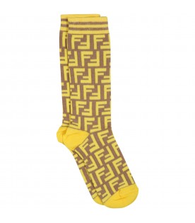 Brown socks for kids with yelllow FF