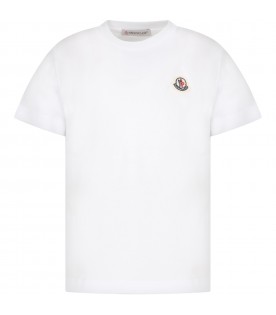 White T-shirt for boy with logo patch