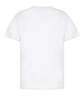 T-shirt bianca per bambino con patch logato