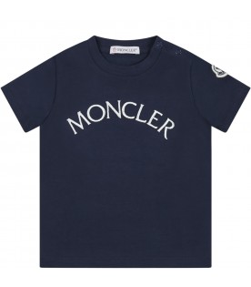 Blue T-shirt for baby boy with white logo and patch logo