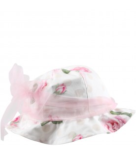 White hat for baby girl with roses