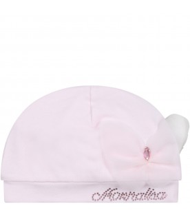 Pink hat for baby girl with butterfly