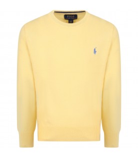Yellow sweater for boy with light blue pony