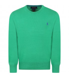 Green sweater for boy with blue pony