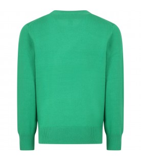 Green sweater for boy with blue pony