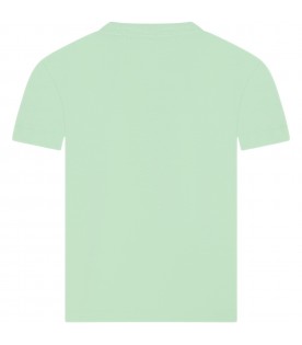 Green T-shirt for boy with logo patch