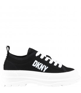 Black sneakers for girl with white logo
