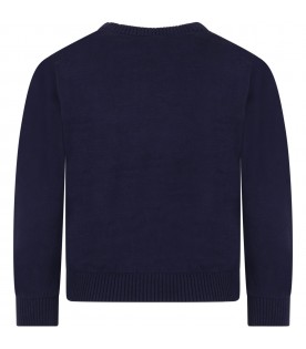Blue sweater for boy with white logo