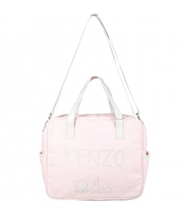 Pink changing-bag for baby girl with logo