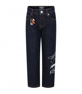 Blue jeans for boy with print and logo