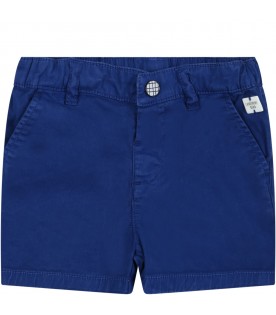 Blue shorts for baby boy with logo patch
