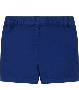 Blue shorts for baby boy with logo patch