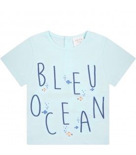 Light blue T-shirt for baby boy with writing