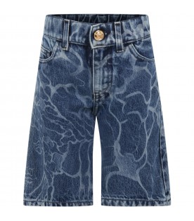 Blue jeans bermuda shorts for boy with print medusa