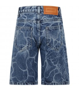 Blue jeans bermuda shorts for boy with print medusa