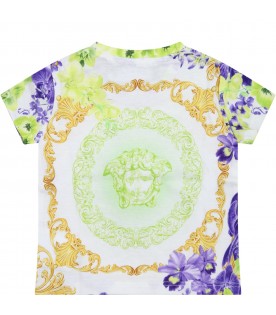 T-shirt bianca per neonata con Medusa e stampa floreale