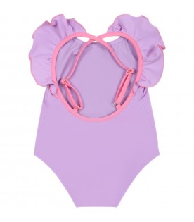 Violet swimsuite for baby girl with rouches and Medusa