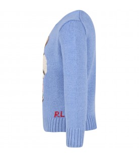 Light-blue sweater for boy with bear and logo