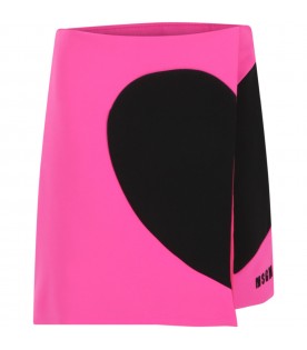 Fuchsia skirt for girl with logo and heart