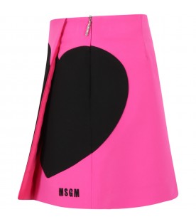 Fuchsia skirt for girl with logo and heart