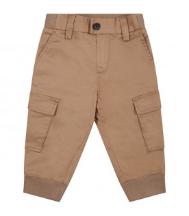 Beige cargo for baby boy with logo