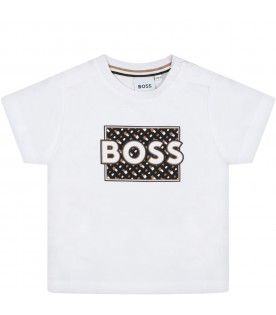 White T-shirt for baby boy with logo